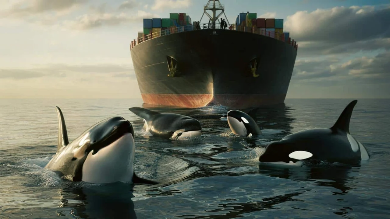 orcas-slam-commercial-ship-rudders-in-eerie-precis