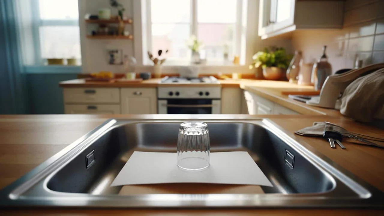 woman-puts-glass-and-paper-in-sink-before-leaving